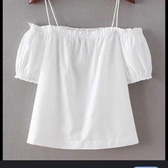 H&M white off the shoulder short sleeve sleeve top with straps to keep it up - Picture 2 of 3